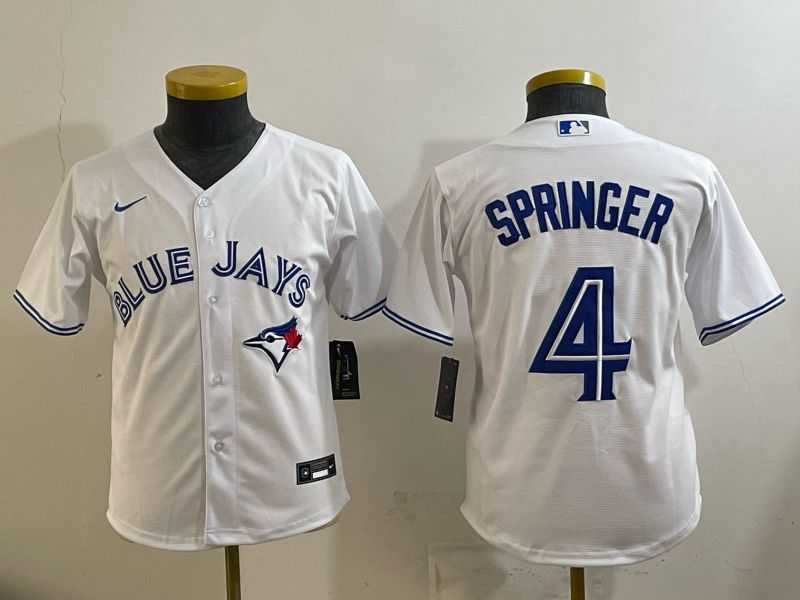 Youth 2025 Nike Toronto Blue Jays #4 Springer White Game MLB Jersey 01